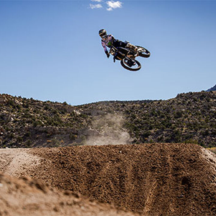 Eli Tomac in the air on a dirt track