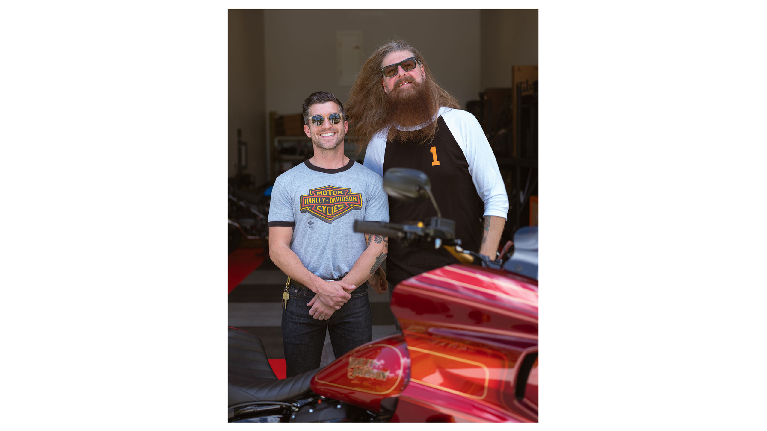 Jake and Zach posing in front of a motorcycle